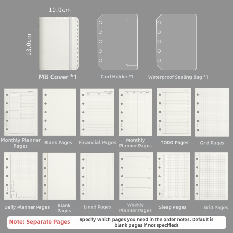 M8Pu binder zošit pre študentov a deti, cestovný zápisník v pastelových farbách, 42 strán, Dowling papier, rozmer 10x13 cm, 5 dier
