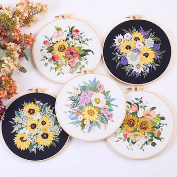 DIY set materiálov na vyšívanie – krížikový steh s kvetmi na bavlno‑ľanovom plátne