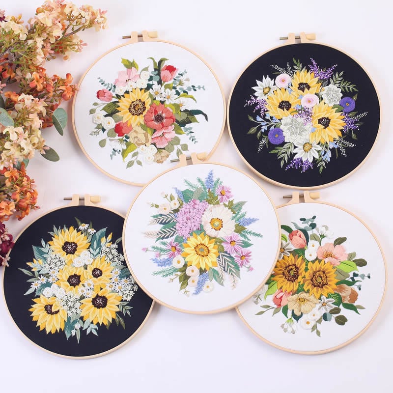 DIY set materiálov na vyšívanie – krížikový steh s kvetmi na bavlno‑ľanovom plátne