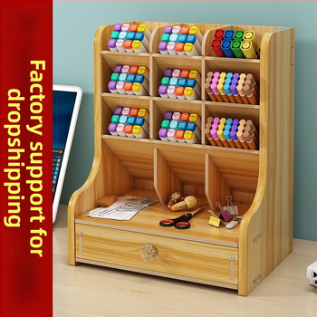 Desktop DIY skrinka na perá a úložná krabička – viacúčelový organizér kancelárskych potrieb s veľkou kapacitou, drevený stojan na perá pre študentov