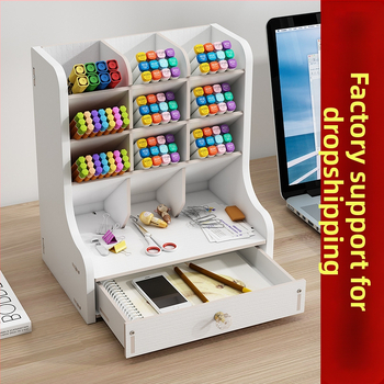 Desktop DIY skrinka na perá a úložná krabička – viacúčelový organizér kancelárskych potrieb s veľkou kapacitou, drevený stojan na perá pre študentov