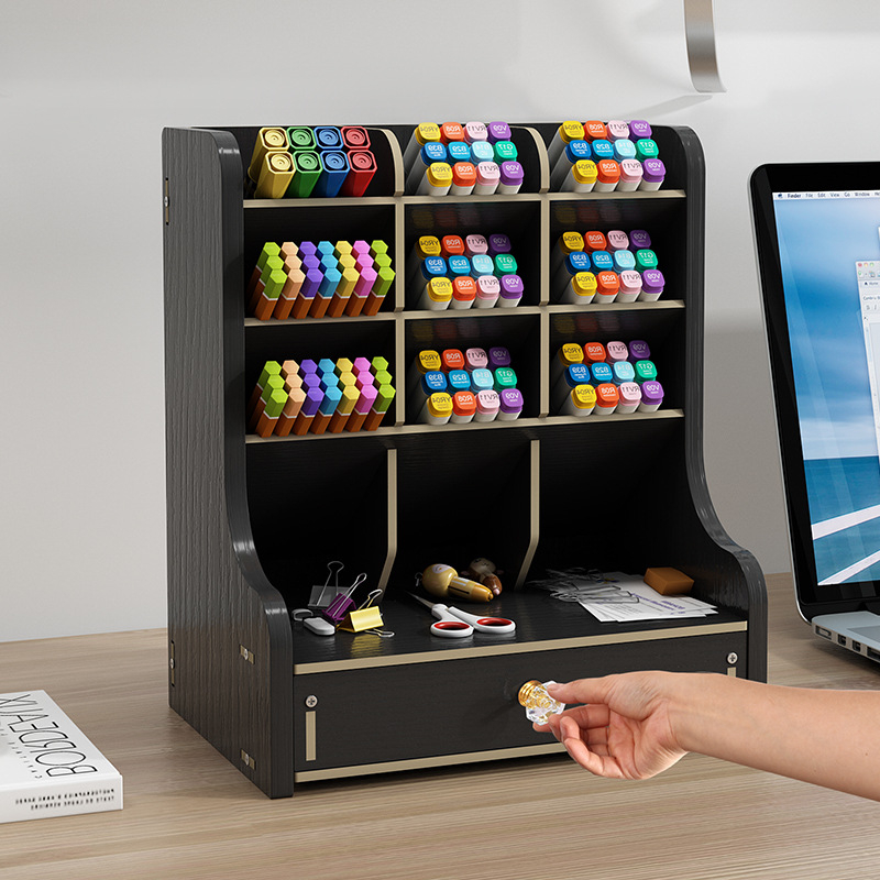 Desktop DIY skrinka na perá a úložná krabička – viacúčelový organizér kancelárskych potrieb s veľkou kapacitou, drevený stojan na perá pre študentov