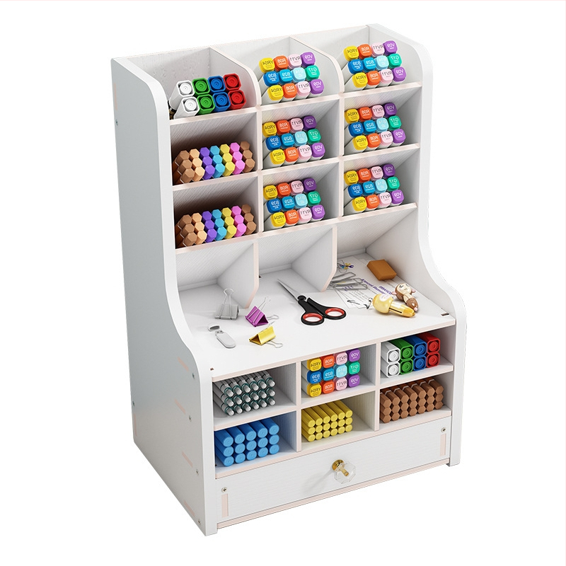 Desktop DIY skrinka na perá a úložná krabička – viacúčelový organizér kancelárskych potrieb s veľkou kapacitou, drevený stojan na perá pre študentov