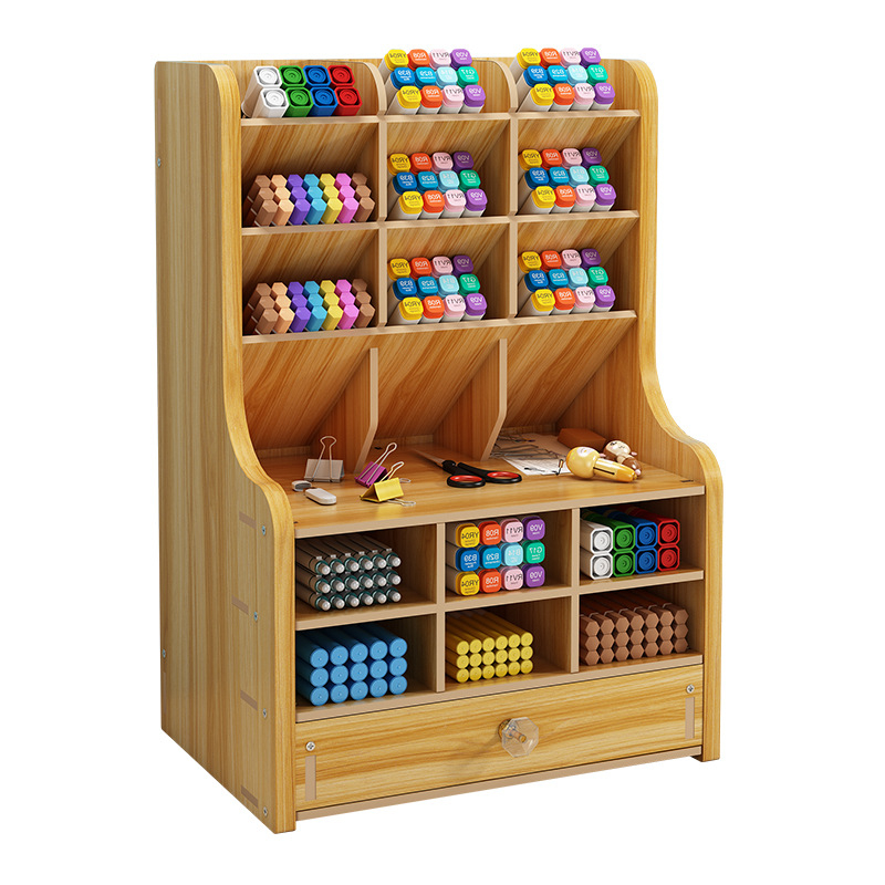 Desktop DIY skrinka na perá a úložná krabička – viacúčelový organizér kancelárskych potrieb s veľkou kapacitou, drevený stojan na perá pre študentov