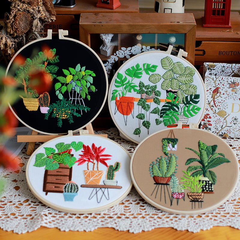 Originálny set výšivky s rastlinou v kvetináči — DIY 3D európsky štýl pre začiatočníkov
