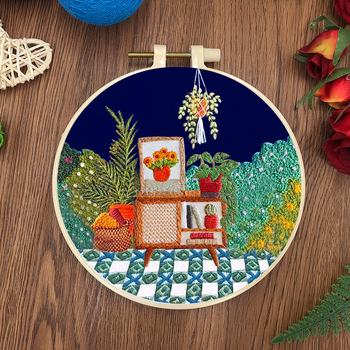 DIY set na vyšívanie s krajinou na látke, materiály a návod sú súčasťou