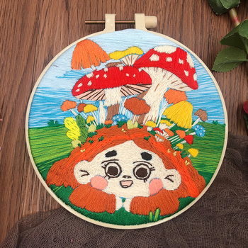 DIY set na vyšívanie s krajinou na látke, materiály a návod sú súčasťou