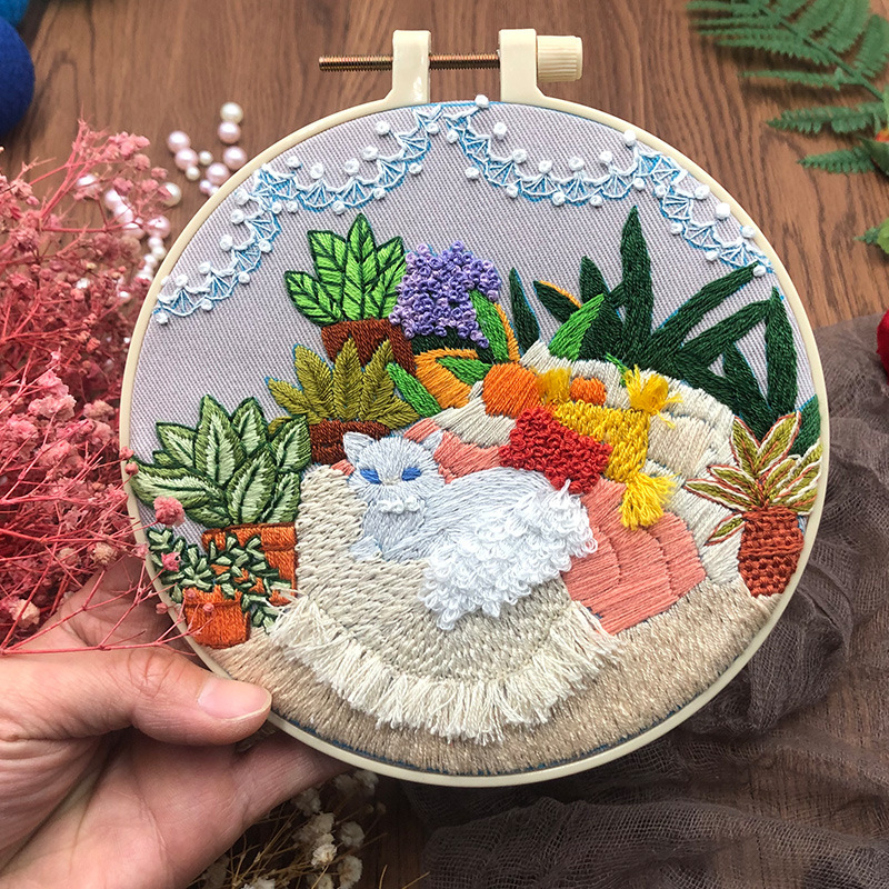 DIY set na vyšívanie s krajinou na látke, materiály a návod sú súčasťou