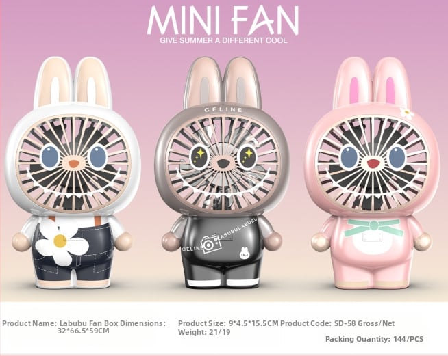 Ručný USB stolný ventilátor s karikatúrnou figúrkou – mini prenášateľný darček pre deti, model 677-95