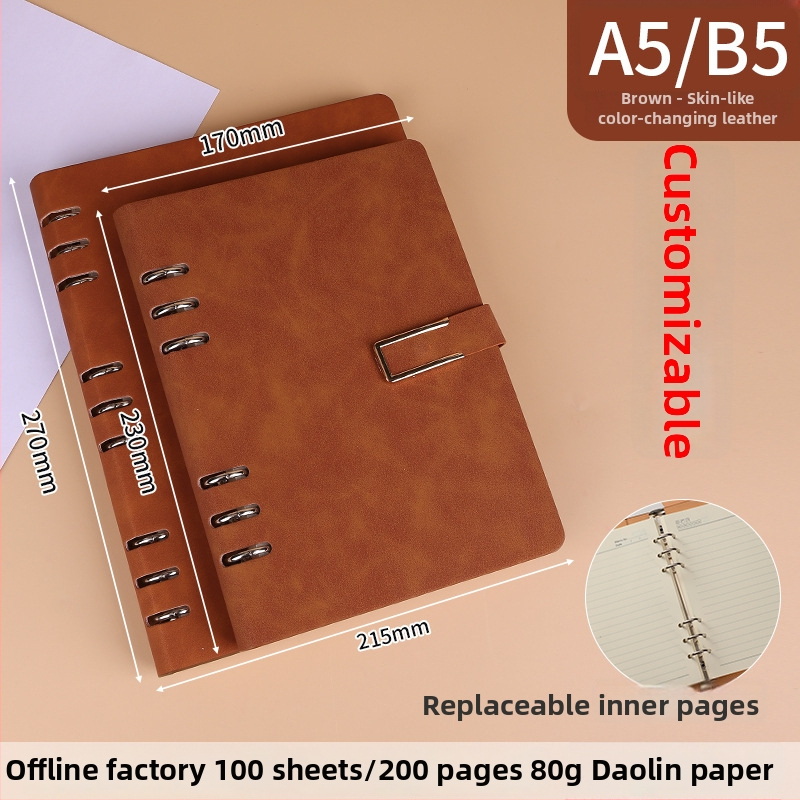 A5/B5 voľno listový zápisník s kovovým magnetickým zámkom, odnímateľný, výmena papierov s 6 alebo 9 otvormi, minimalistický štýl