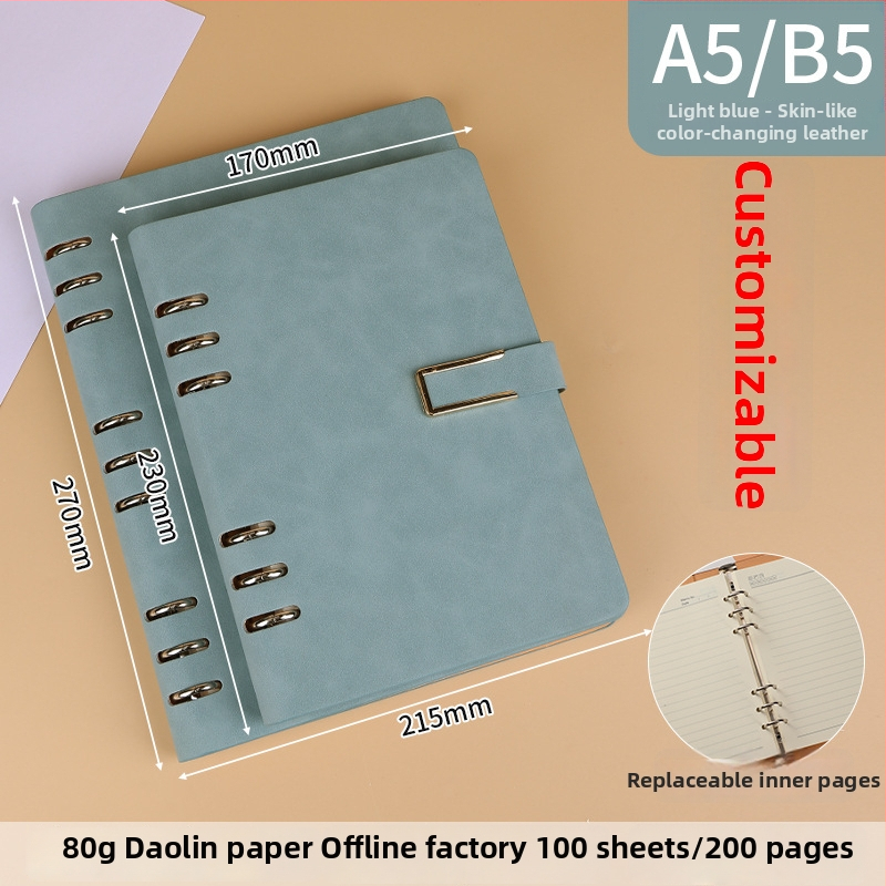 A5/B5 voľno listový zápisník s kovovým magnetickým zámkom, odnímateľný, výmena papierov s 6 alebo 9 otvormi, minimalistický štýl