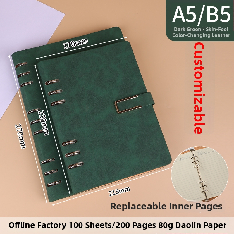 A5/B5 voľno listový zápisník s kovovým magnetickým zámkom, odnímateľný, výmena papierov s 6 alebo 9 otvormi, minimalistický štýl