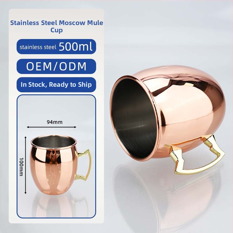 Pohár Moscow Mule s meďou potiahnutým povrchom, nerezová oceľ, koktailový pohár 400–500 ml