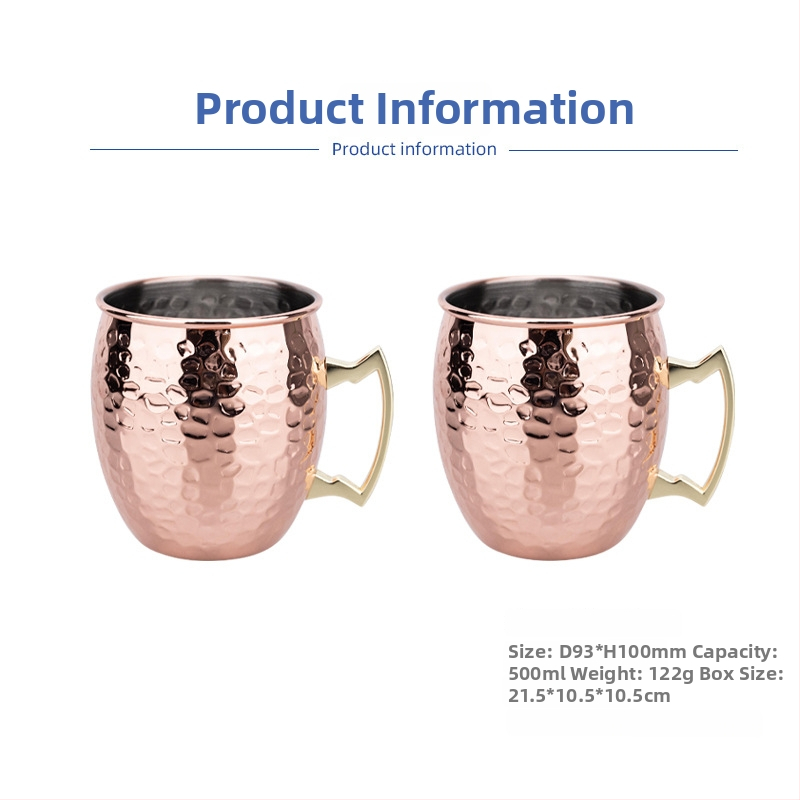 Pohár Moscow Mule s meďou potiahnutým povrchom, nerezová oceľ, koktailový pohár 400–500 ml