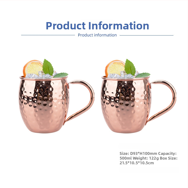 Pohár Moscow Mule s meďou potiahnutým povrchom, nerezová oceľ, koktailový pohár 400–500 ml
