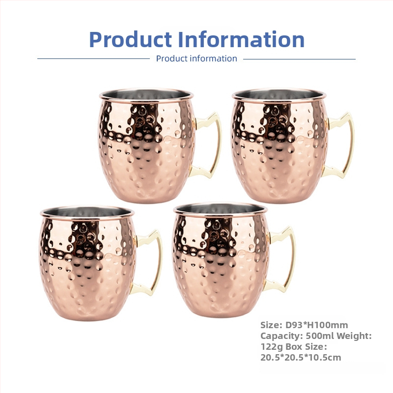 Pohár Moscow Mule s meďou potiahnutým povrchom, nerezová oceľ, koktailový pohár 400–500 ml