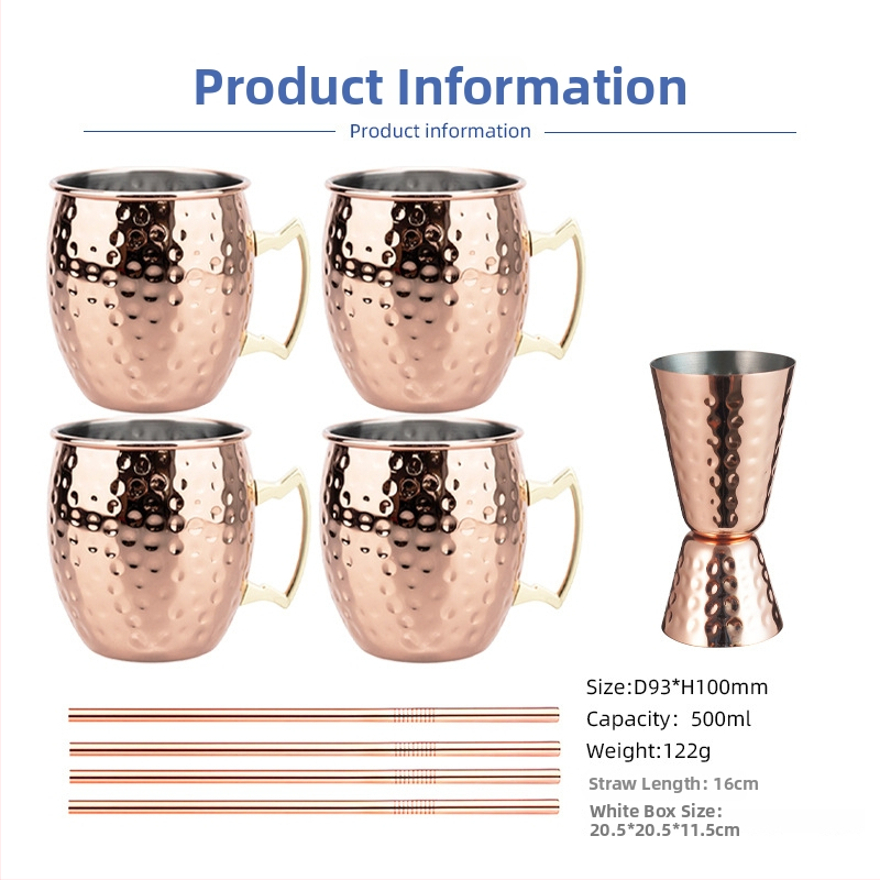 Pohár Moscow Mule s meďou potiahnutým povrchom, nerezová oceľ, koktailový pohár 400–500 ml