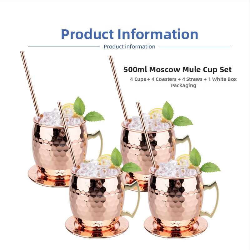 Pohár Moscow Mule s meďou potiahnutým povrchom, nerezová oceľ, koktailový pohár 400–500 ml
