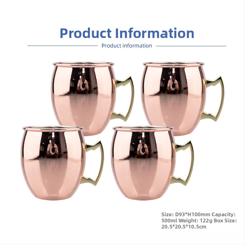 Pohár Moscow Mule s meďou potiahnutým povrchom, nerezová oceľ, koktailový pohár 400–500 ml