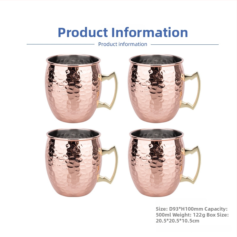 Pohár Moscow Mule s meďou potiahnutým povrchom, nerezová oceľ, koktailový pohár 400–500 ml