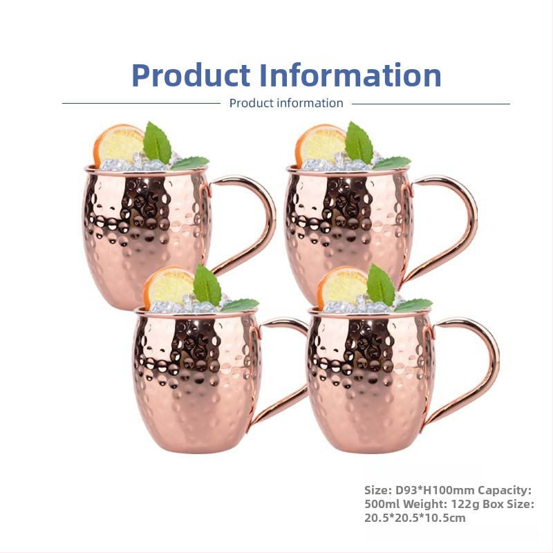 Pohár Moscow Mule s meďou potiahnutým povrchom, nerezová oceľ, koktailový pohár 400–500 ml