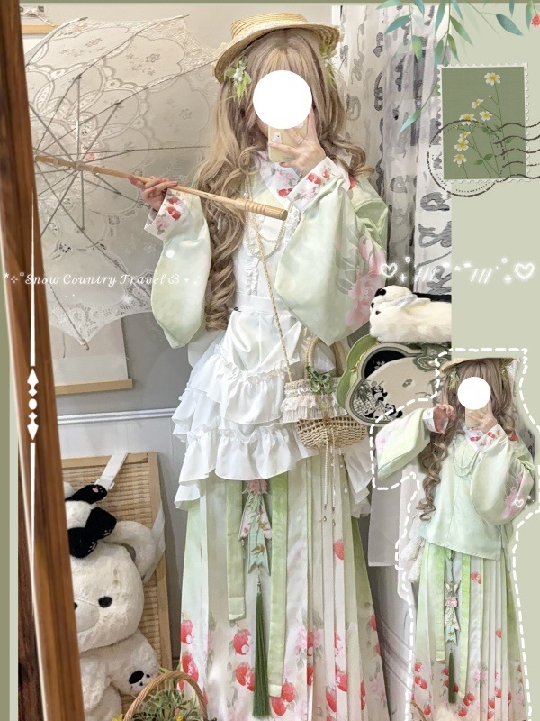 Hanfu za žene s miješanjem kineskog i zapadnog stila, rukavi Pipa, Mamian suknja i Lolita preklopna suknja, svakodnevni sladak stil