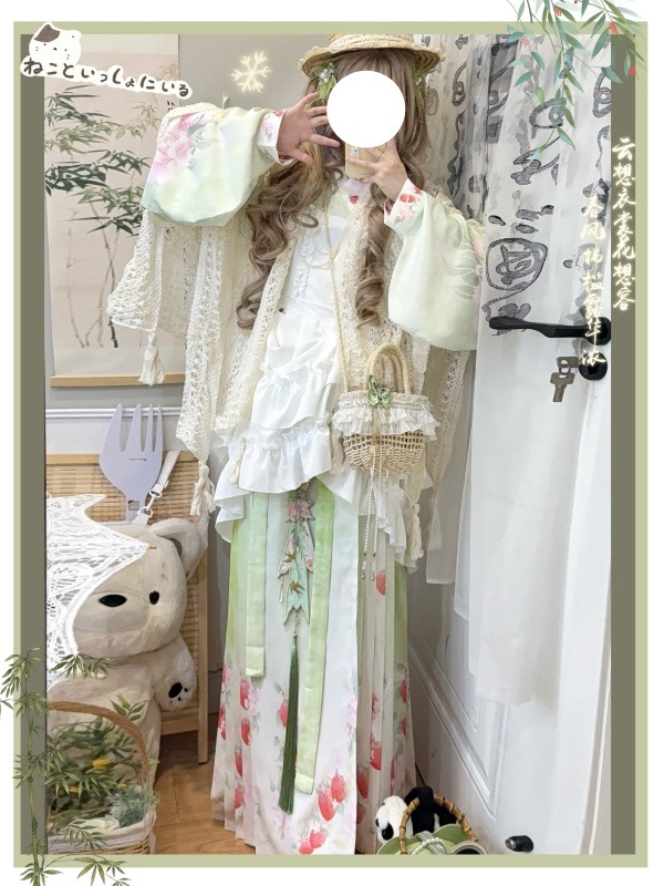 Hanfu za žene s miješanjem kineskog i zapadnog stila, rukavi Pipa, Mamian suknja i Lolita preklopna suknja, svakodnevni sladak stil
