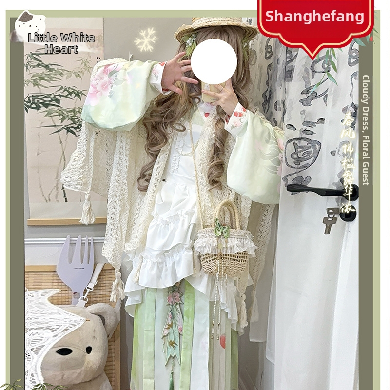 Hanfu pre ženy so zmesou čínskeho a západného štýlu, rukávy Pipa, sukňa Mamian a Lolita prekrytie, denný roztomilý štýl