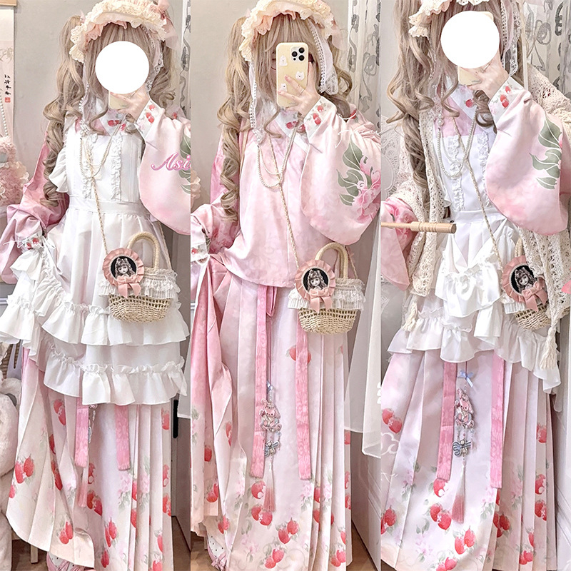 Hanfu za žene s miješanjem kineskog i zapadnog stila, rukavi Pipa, Mamian suknja i Lolita preklopna suknja, svakodnevni sladak stil