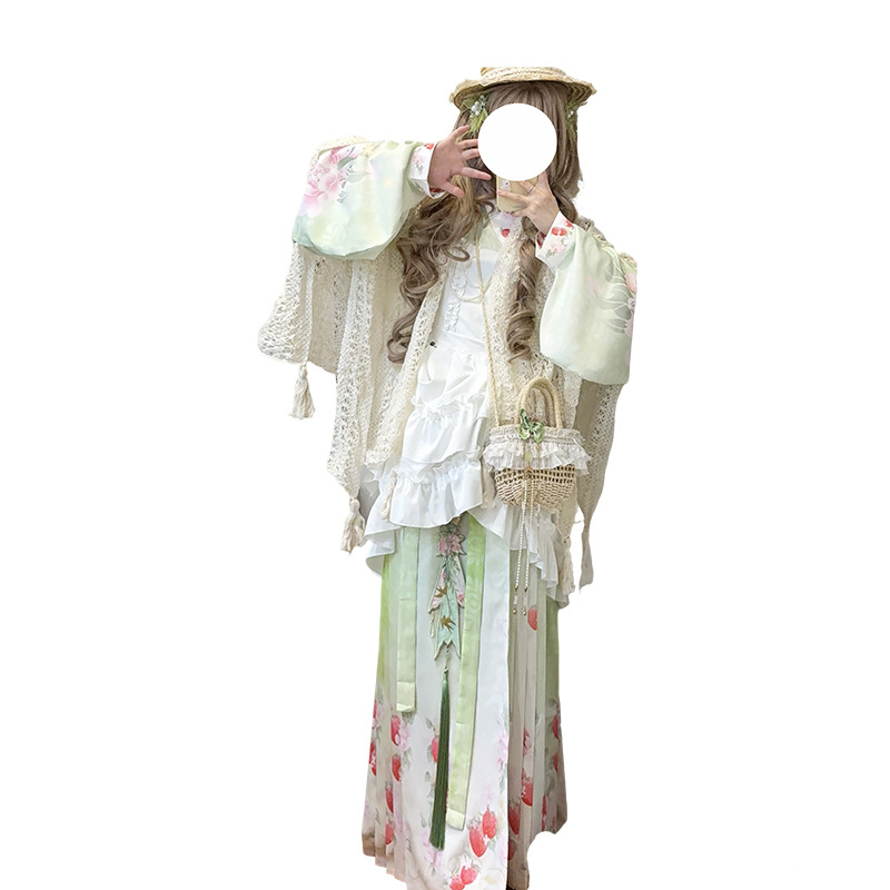 Hanfu za žene s miješanjem kineskog i zapadnog stila, rukavi Pipa, Mamian suknja i Lolita preklopna suknja, svakodnevni sladak stil