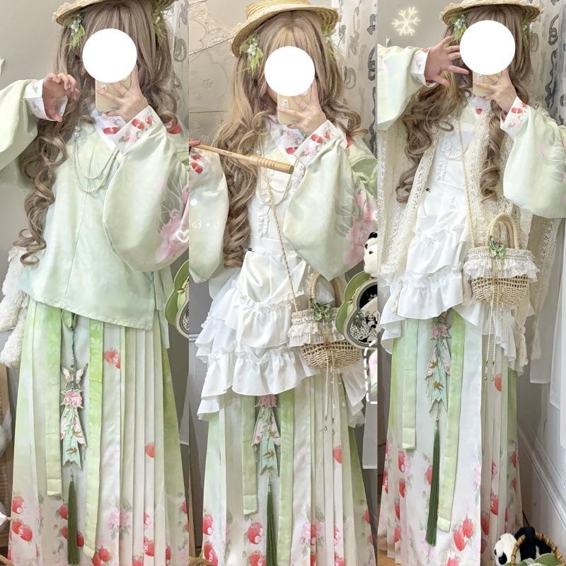 Hanfu za žene s miješanjem kineskog i zapadnog stila, rukavi Pipa, Mamian suknja i Lolita preklopna suknja, svakodnevni sladak stil