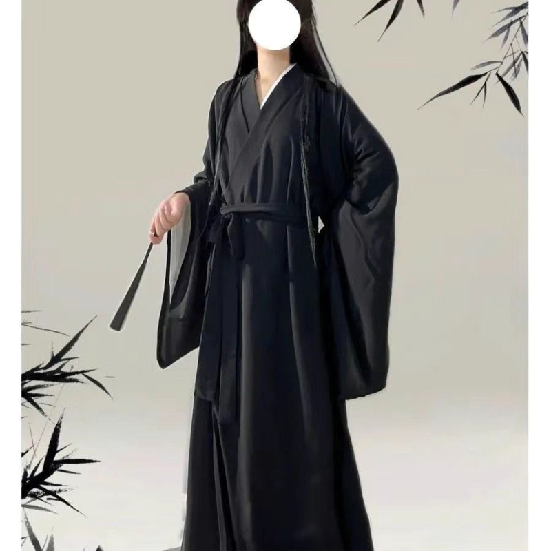 Unisex tradicionalni kineski odjevni set s širokim rukavima, obnovljen i poboljšan za svakodnevnu upotrebu, drevni stil s ravnim rubom, jesensko-zimska sezona, dinastije Wei i Jin