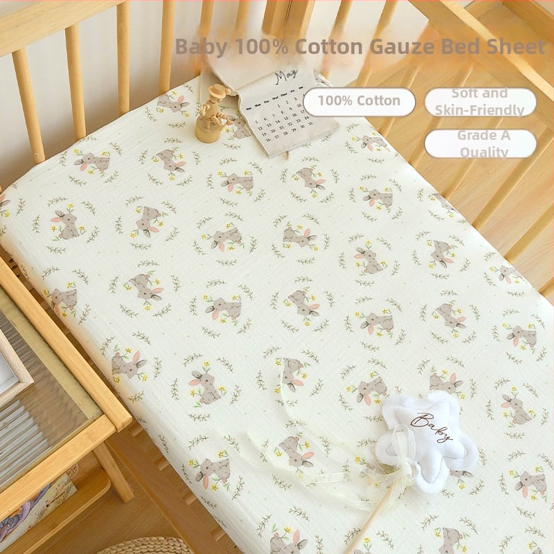 Set posteľnej bielizne pre novorodenca z 100% bavlnenej gázy – ochrana matraca a plachta pre všetky ročné obdobia, patchwork dizajn