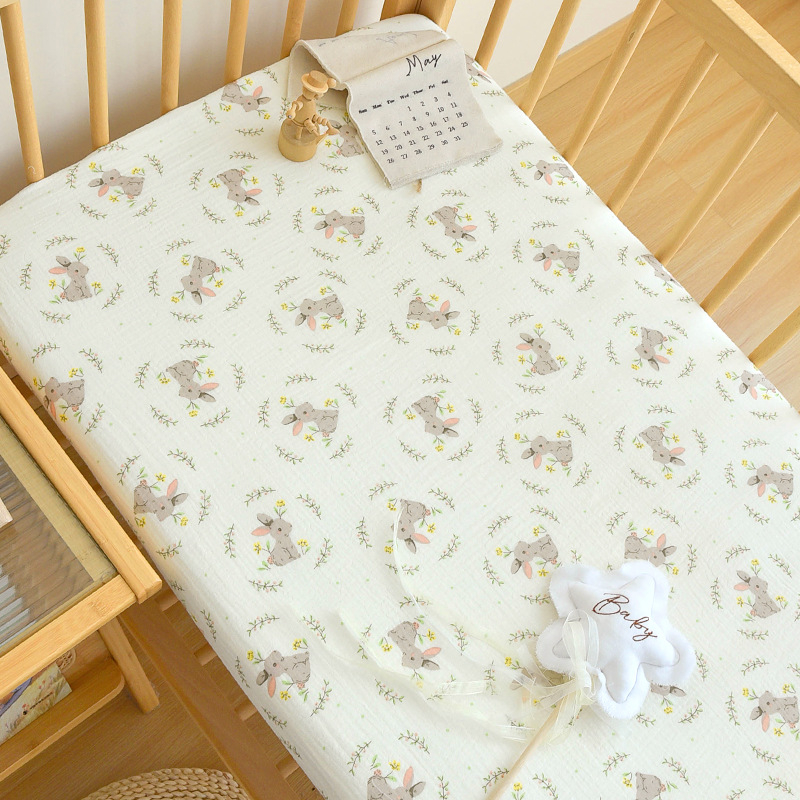 Set de pat pentru nou-născuți din bumbac 100% muselină – husă de saltea și cearșafuri pentru toate anotimpurile, design patchwork