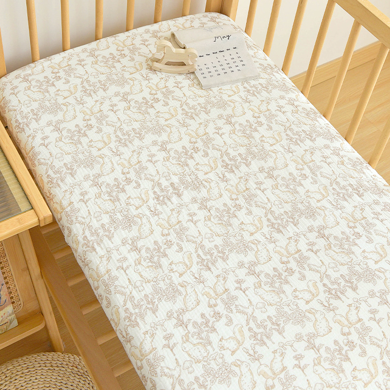 Set de pat pentru nou-născuți din bumbac 100% muselină – husă de saltea și cearșafuri pentru toate anotimpurile, design patchwork