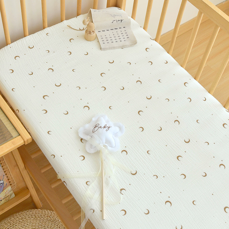 Set de pat pentru nou-născuți din bumbac 100% muselină – husă de saltea și cearșafuri pentru toate anotimpurile, design patchwork