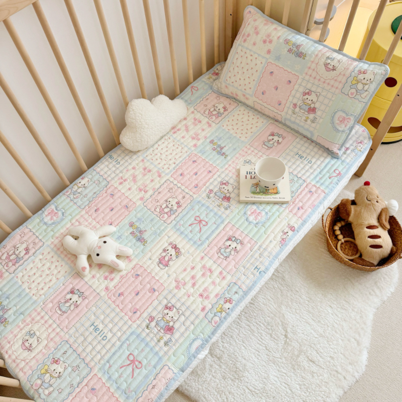 Cuvertură de pat din bumbac pentru bebeluți, quilted, cu motiv desen animat, într-o singură bucată, anti-alunecare