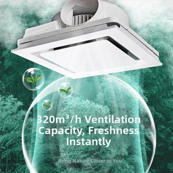 Integrovaný stropný ventilačný ventilátor 300x300 pre kuchyňu a kúpeľňu, stropný, tichý