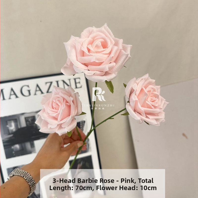 Rosa Barbie s tromi hlavami, umelej hodvábnej ruže, francúzsky štýl pre svadobnú uličku a domovú dekoráciu