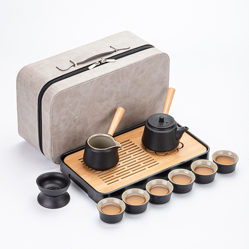 Externý prenosný set na čaj na cestovanie, kompaktný, japonský štýl, minimalistický čajový varný a pitný set, keramická Kung Fu šálka s logom