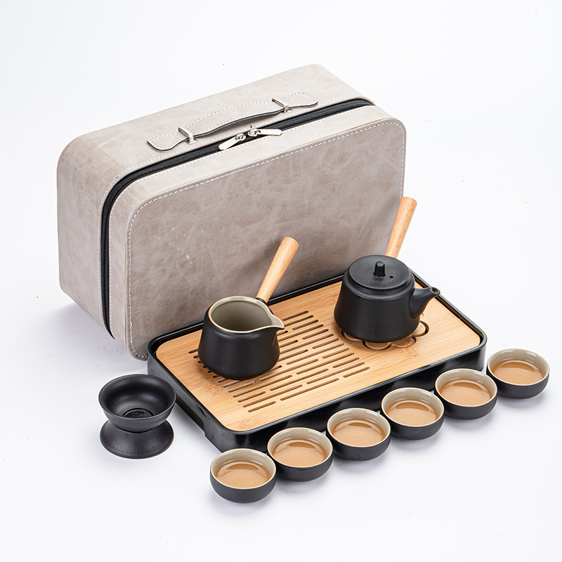 Externý prenosný set na čaj na cestovanie, kompaktný, japonský štýl, minimalistický čajový varný a pitný set, keramická Kung Fu šálka s logom