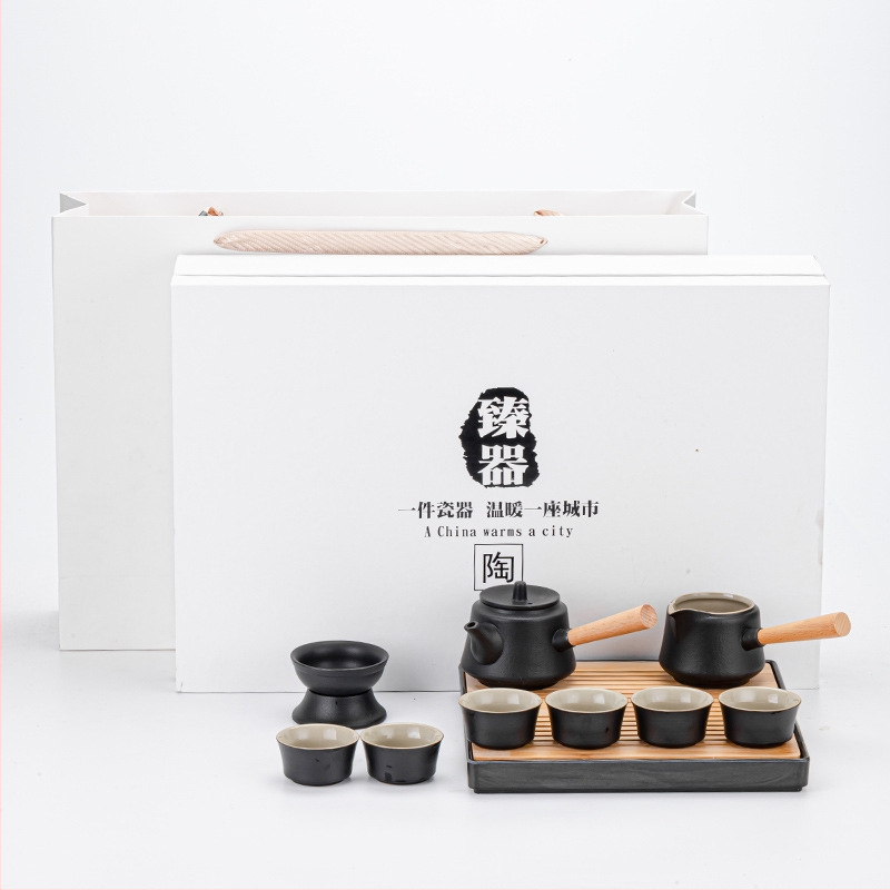 Externý prenosný set na čaj na cestovanie, kompaktný, japonský štýl, minimalistický čajový varný a pitný set, keramická Kung Fu šálka s logom