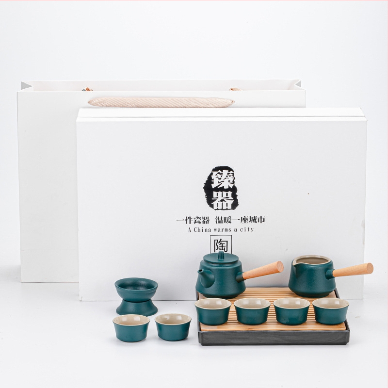 Externý prenosný set na čaj na cestovanie, kompaktný, japonský štýl, minimalistický čajový varný a pitný set, keramická Kung Fu šálka s logom