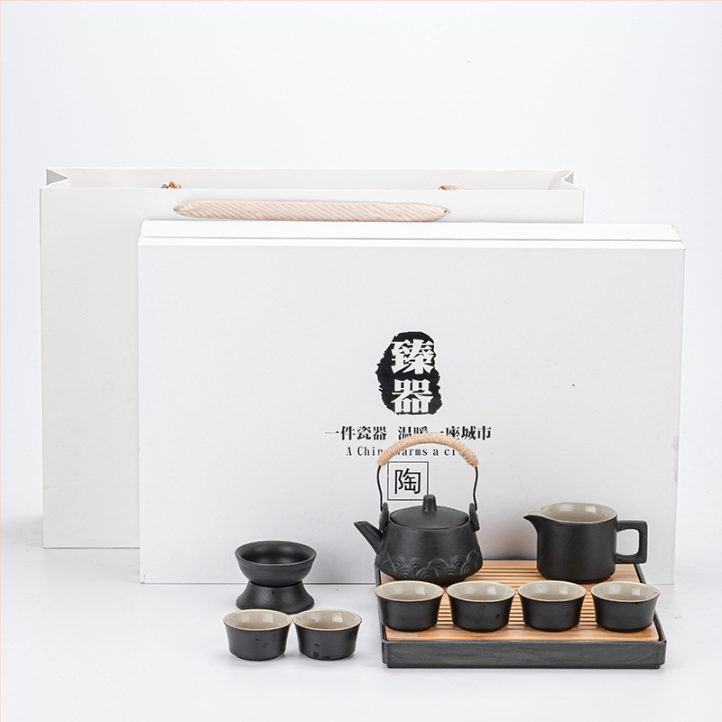 Externý prenosný set na čaj na cestovanie, kompaktný, japonský štýl, minimalistický čajový varný a pitný set, keramická Kung Fu šálka s logom