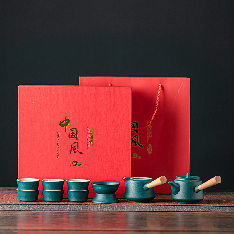 Externý prenosný set na čaj na cestovanie, kompaktný, japonský štýl, minimalistický čajový varný a pitný set, keramická Kung Fu šálka s logom