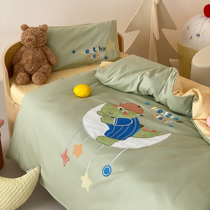 Set de dormitor pentru copii cu dinozaur desen animat, 100% bumbac australian, clasă A, set de 6 piese