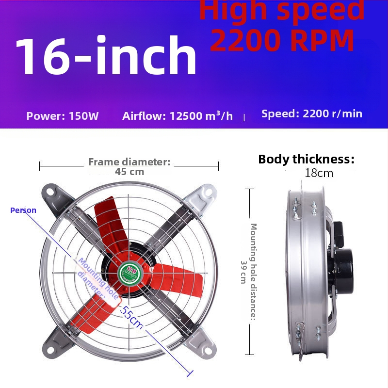 Priemyselný výfukový ventilátor s vysokým výkonom, tichý, pre kuchynskú ventiláciu s vysokou rýchlosťou