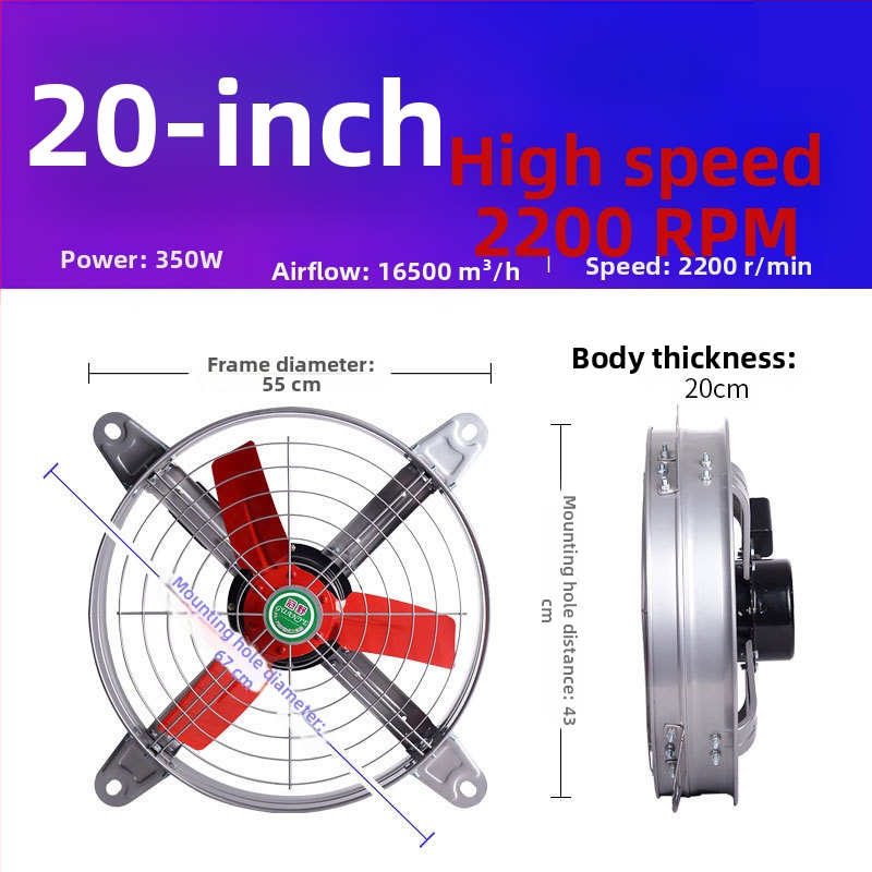 Priemyselný výfukový ventilátor s vysokým výkonom, tichý, pre kuchynskú ventiláciu s vysokou rýchlosťou