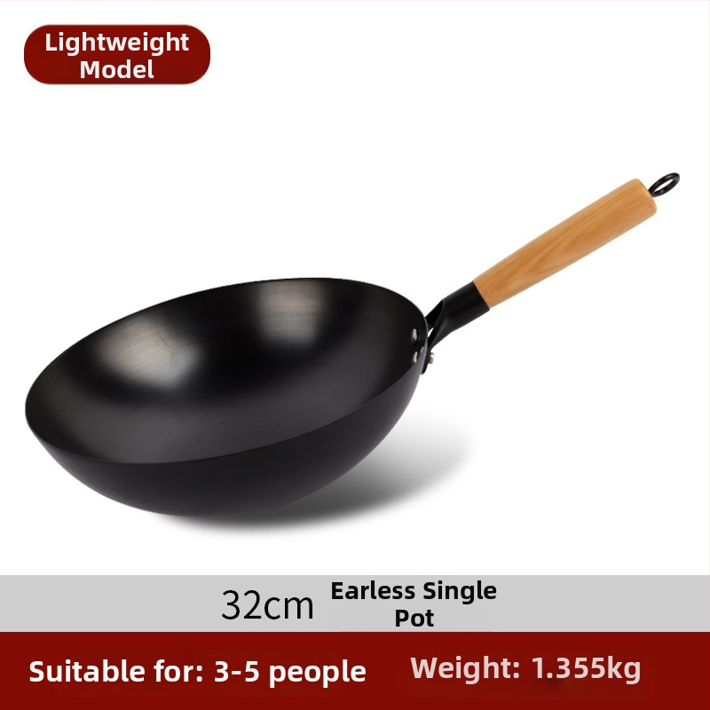 Tradičný železný wok bez povlaku, nerezová oceľ, vhodný na plynový varič, priemer 30–36 cm