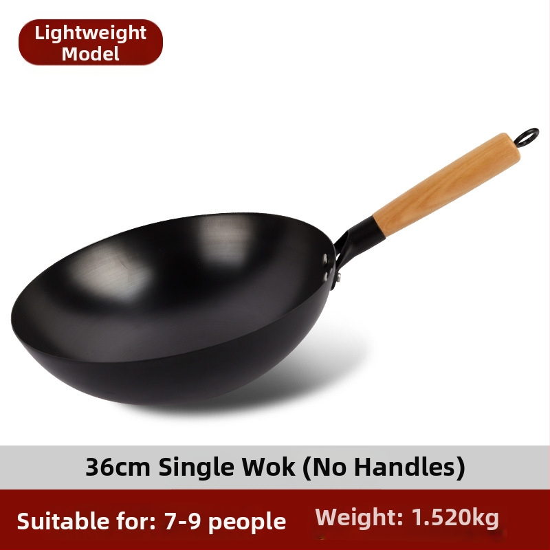 Tradičný železný wok bez povlaku, nerezová oceľ, vhodný na plynový varič, priemer 30–36 cm
